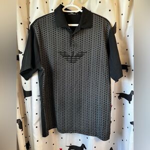 Giorgio Armani Black and Gray Polo Shirt with Subtle Pattern